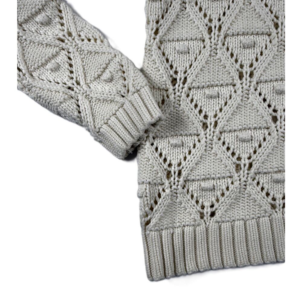 Tommy Hilfiger Women Cotton Ivory Crochet Bobble Knit Pullover Sweater Size S - Picture 3 of 9